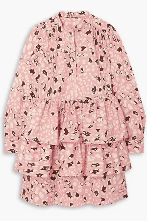 ADAM LIPPES Gestuftes Minikleid aus Baumwollpopeline mit Print - Pink - L