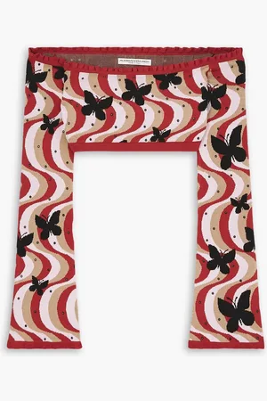 Alessandra Rich Verkürztes Oberteil aus Jacquard-Strick mit Verzierungen - Rot - IT 46