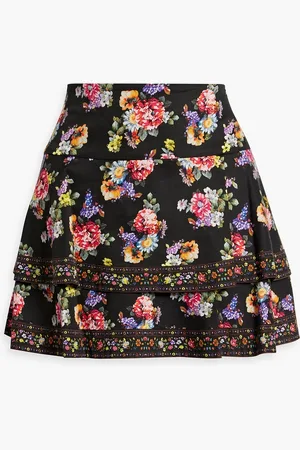 ALICE+OLIVIA Alice Olivia - Marvis gestufter Minirock aus einer Baumwollmischung mit floralem Print - - US 10