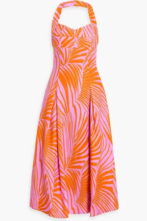 Nicholas Bedrucktes Neckholder-Midikleid aus Leinen mit Falten - - US 0