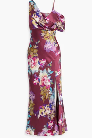 Nicholas Maxikleid aus gehämmertem Seidensatin mit floralem Print - Lila - US 6
