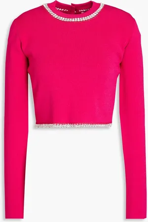 Paco rabanne Cropped Rippstrickpullover mit Kristallverzierung - Pink - XS