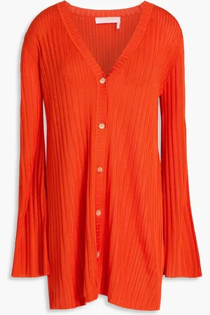 Chloé Gerippter Cardigan aus einer Seiden-Leinenmischung - Orange - M