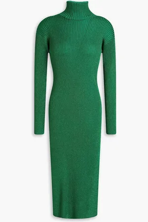 Baum und Pferdgarten Crisana Midikleid aus Metallic-Rippstrick mit Rollkragen - Grün - S