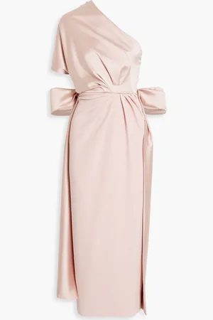 RHEA COSTA Midikleid aus glänzendem Crêpe mit asymmetrischer Schulterpartie und Drapierung - Pink - IT 40