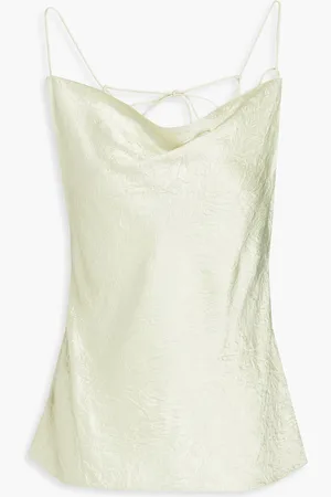 Roksanda Nixie Top aus Satin in Knitteroptik mit Drapierung - Grün - UK 12