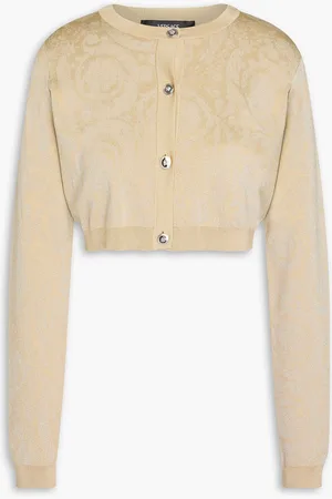 VERSACE Cropped Cardigan aus Jacquard-Strick mit Metallic-Effekt - Neutral - IT 40