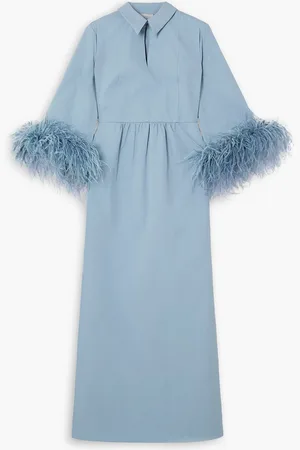 HUISHAN ZHANG Antonia Midikleid aus Baumwolle mit Federn - Blau - UK 6