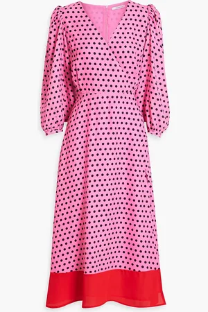 OLIVIA RUBIN Midikleid aus Crêpe de Chine mit Polka-Dots und Wickeleffekt - - UK 6