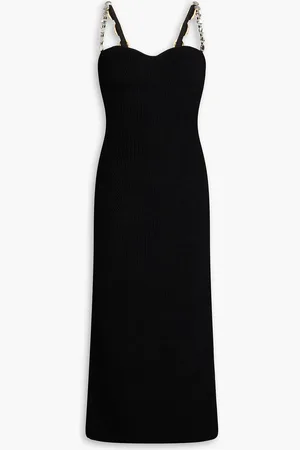 GALVAN Midikleid aus Rippstrick mit Kristallverzierung - - L
