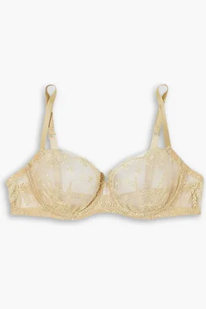 I.D. Sarrieri Plein Solei Soft-BH aus Tüll aus einer Seidenmischung mit Bügel, Stickereien und Satinbesatz - Metallic - 32 D