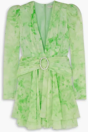 Alessandra Rich Minikleid aus bedrucktem Seiden-Georgette mit Raffungen - Grün - IT 46