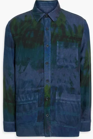 120% Lino Overshirt aus Leinen mit Batikmuster - Blau - M
