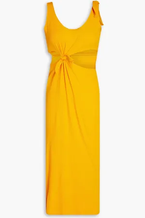 Sandro Midikleid aus geripptem Jersey mit Cut-outs und Knotendetail - Gelb - FR 42