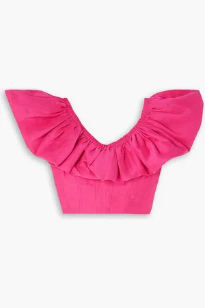 AJE Bubble verkürztes Oberteil aus einer Leinenmischung mit Rüsche - Pink - UK 8