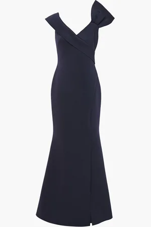 Badgley Mischka Robe aus Scuba mit Schleife - Blau - US 4