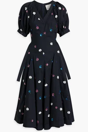 3.1 Phillip Lim Midikleid aus Baumwollpopeline mit Stickereien und Verzierung - Blau - US 4