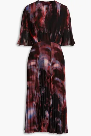 Altuzarra Pleated tie-dyed georgette midi dress - Burgunderrot - FR 38