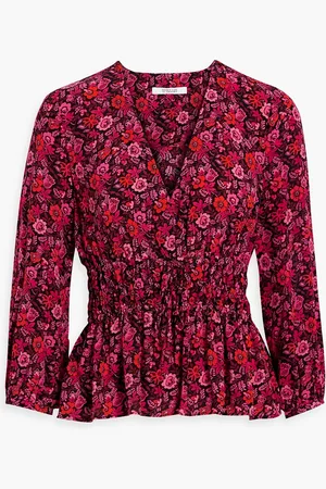 Derek Lam Oberteil aus Crêpe de Chine mit floralem Print und Raffung - - US 2