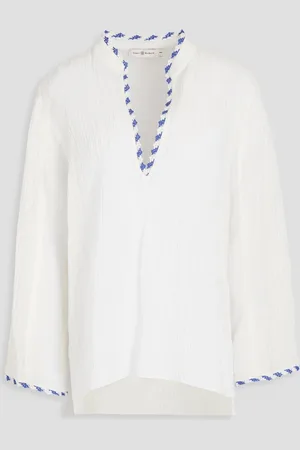 Tory Burch Oberteil aus Gaze aus einer Ramie-Baumwollmischung mit Häkelspitzenbesatz - Weiß - M
