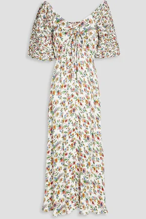 by Ti Mo Schulterfreies Midikleid aus glänzendem Crêpe mit Print - - XS