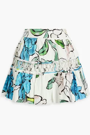 AJE Minirock aus Baumwollpopeline mit floralem Print - Blau - UK 10