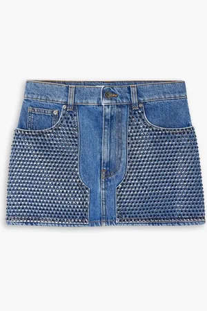AREA Bedruckter Minirock aus Denim mit Kristallverzierung - Blau - 25