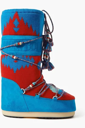 Moon Boot Moon Boot Schneestiefel aus Woll-Jacquard und Veloursleder mit Verzierungen - Blau - 35-38
