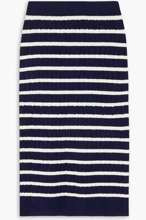 Ralph Lauren Midirock aus einer gestreiften Wollmischung in Zopfstrick - Blau - L