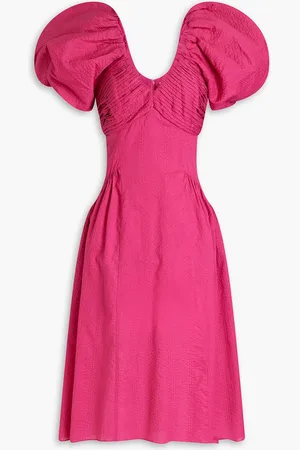 Frame Midikleid aus Baumwoll-Cloqué mit Biesen - Pink - S