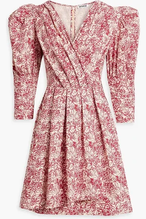 BATSHEVA Izra Minikleid aus Baumwollpopeline mit floralem Print - Burgunderrot - US 10