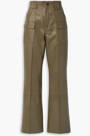 PETAR PETROV Geremy Hose mit weitem Bein aus Leder - Grün - FR 44