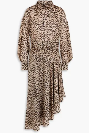 IRO Asymmetrisches Midikleid aus Devoré-Samt mit Leopardenprint - - FR 36