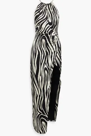 Nicholas Neckholder-Maxikleid aus Seidensatin mit Zebraprint und Cut-outs - - US 6