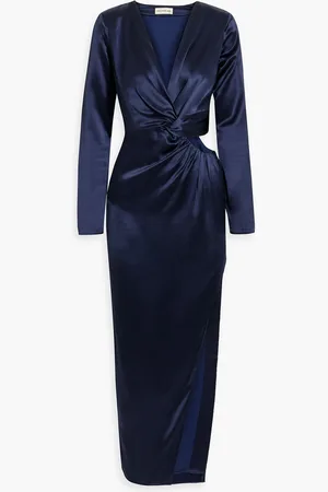 Nicholas Maxikleid aus Satin mit Cut-outs und Twist-Detail an der Vorderseite - Blau - US 6