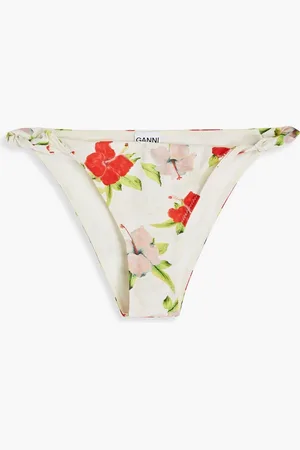 Ganni Tief sitzendes Bikini-Höschen mit Print und Twist-Detail an der Vorderseite - Neutral - DE 40