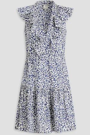 Baum und Pferdgarten Avaline Minikleid aus Bio-Baumwollpopeline mit floralem Print und Rüschen - Blau - DE 40