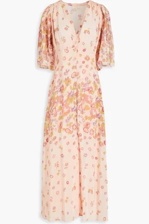 by Ti Mo Midikleid aus Satin mit floralem Print - Orange - L