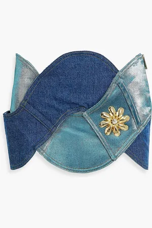 AREA Verzierter Minirock aus Metallic-Denim mit Twist-Detail - Blau - 31