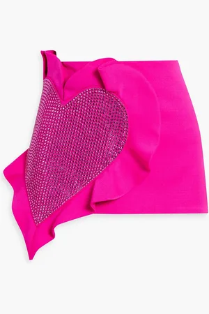 AREA Minirock aus einer Wollmischung mit Kristallverzierung und Rüschen - Pink - US 8