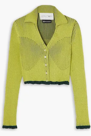 AZ FACTORY Ester Manas verkürzter Cardigan aus Rippstrick mit Rüschen - Grün - XXL