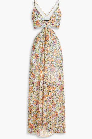 Maje Maxikleid aus Georgette mit floralem Print und Cut-outs - Blau - FR 40