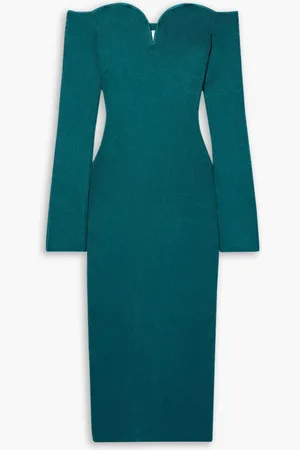 GALVAN Grace schulterfreies Midikleid aus Rippstrick - Blau - XS