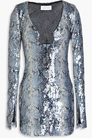 16Arlington Solaria Minikleid aus Mesh mit Schlangenprint und Pailletten - Blau - UK 14
