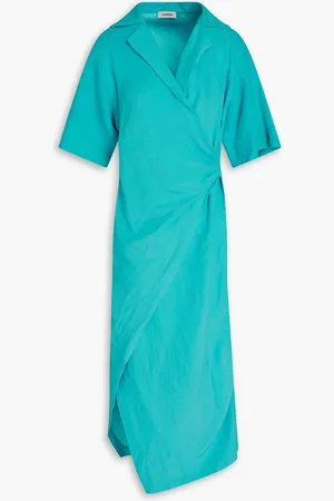 Sandro Midikleid aus Webstoff mit Flammgarneffekt und Wickeleffekt - Blau - FR 34