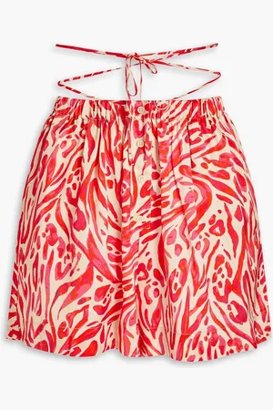 Nicholas Shorts aus Seidensatin mit Print und Raffung - Orange - US 0