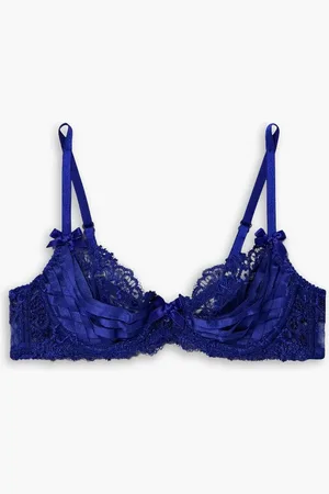 Agent Provocateur Dioni verzierter Bügel-BH aus Spitze mit Stretch-Seidensatinbesatz - Blau - 32 C