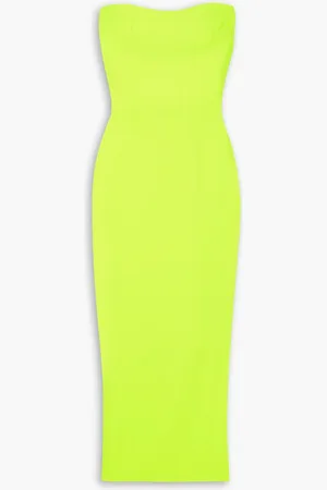 ALEX PERRY Callan trägerloses Midikleid aus neonfarbenem Crêpe - Gelb - UK 18