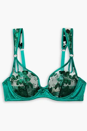 FLEUR DU MAL Bügel-BH aus Satin aus einer Seidenmischung und Tüll mit Metallic-Stickereien - Grün - 32 B