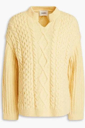 Nanushka Pullover aus einer Wollmischung mit Zopfstrickmuster - Gelb - L